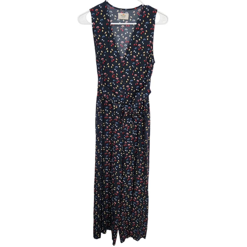 Women's Navy Floral Sleeveless Jumpsuit with Tie Waist - Picture 2 of 9